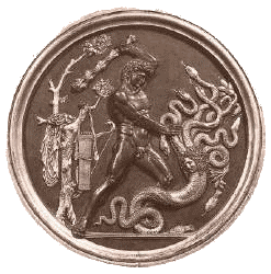 All grown up, Heracles slays the hydra, doing away with NINE serpents in one